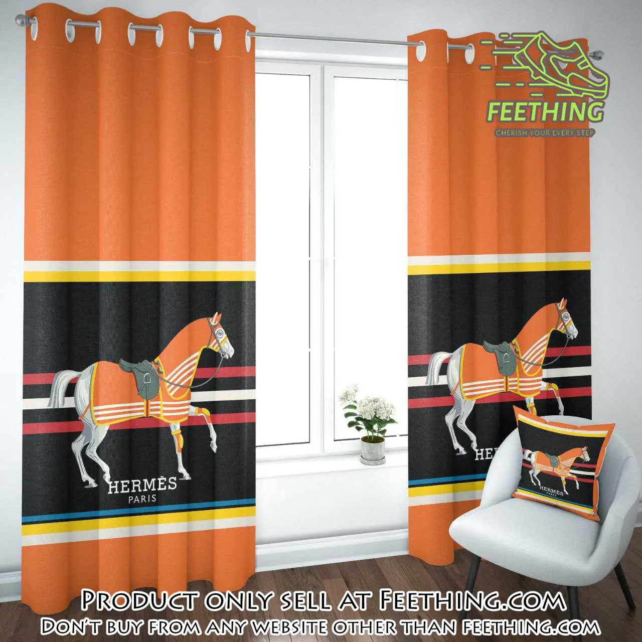 Hermes orange premium window curtains hot  set wc058 ft5016815